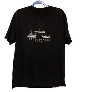 Vintage Embroidered Tshirt Memorial‎ Pearl Harbor Hawaii Black Large Black